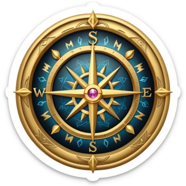 Mystical compass with arcane symbols, dark metallic iOS-style emoji sticker