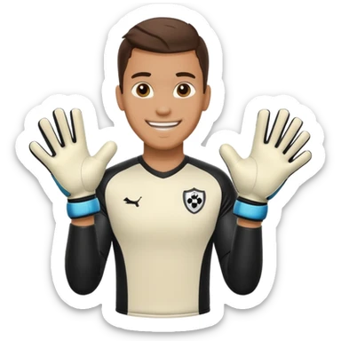 Football goalkeeper gloves with man goalkeeper and small emoji sticker