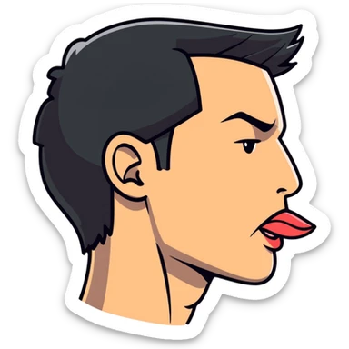 clear side profile of a man sticking his tongue out, complete side view showing the side of face sticker