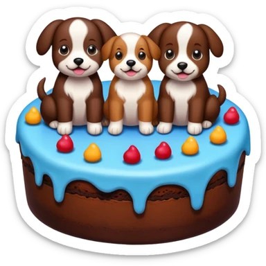 a chocolate cake with puppies drawn on it   sticker