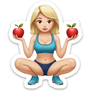 buxom blonde woman, front view, squatting and sitting, playful pose, SFW, no nudity, apple emoji style sticker