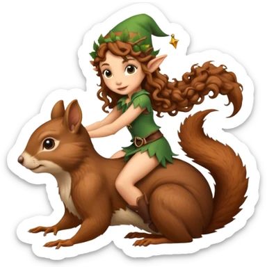 tiny forest elf long curly brown hair tattoos riding squirrel sticker
