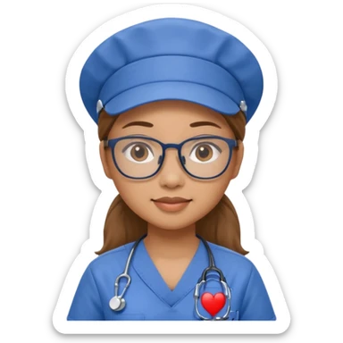 FILIPINA FEMALE NURSE WITH GLASSES, BLUE SCRUBS, AND CAP sticker