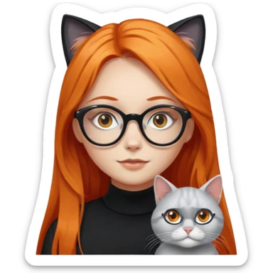 girl with very long orange hair, and silver cat-eyed glasses. Black clothes sticker