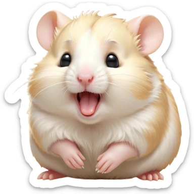 Cinematic Cute Yawning Cream Hamster Portrait Emoji, Head tilted slightly with a dramatic, wide-open yawn, showcasing a soft, pristine cream fur with tiny droopy ears, round dark eyes barely open in drowsy contentment, Simplified yet irresistibly adorable features, highly detailed, glowing with a soft, cozy glow, high shine, relaxed yet expressive, stylized with a touch of whimsy, bright and endearing, soft glowing outline, capturing the essence of a sleepy yet affectionate hamster, so drowsy it feels like it could stretch out of the screen and curl up for a nap! sticker