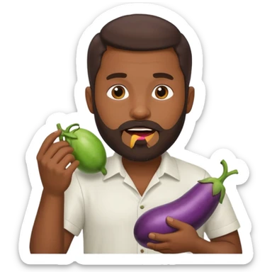 Dominican man with a beard has eggplant in his mouth sticker