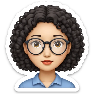 asian girl with curly hair n glasses sticker
