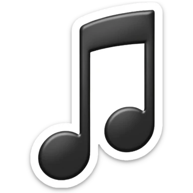 single musical note emoji, deep matte black metal material, smooth rounded geometry sticker