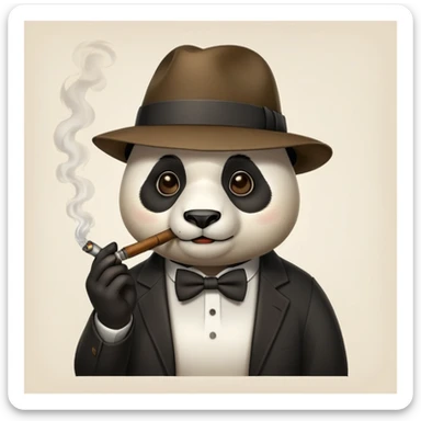 panda wearing a fedora and smoking a pipe, easy to draw sticker