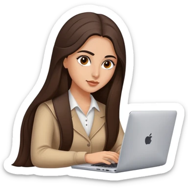 Beautiful Armenian girl, brunette, long hair, Black eyes, typing on laptop sticker