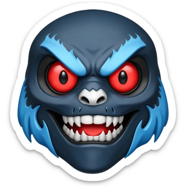 an apex predator with a black concrete body, white head, and scary blue face sticker