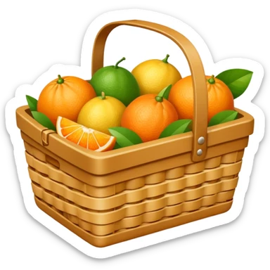 
A small picnic basket holding citrus fruits and a tiny cloth napkin.








































 sticker