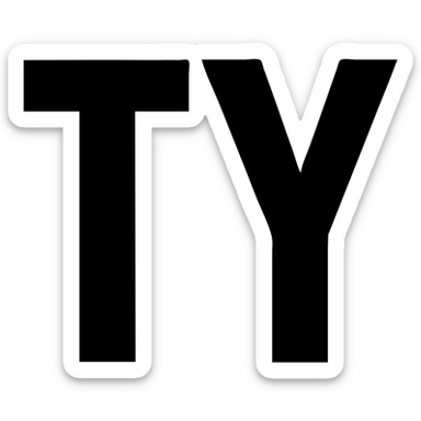 big bold black TY letters in professional sans-serif font filling entire image on off-white background no additional design elements sticker