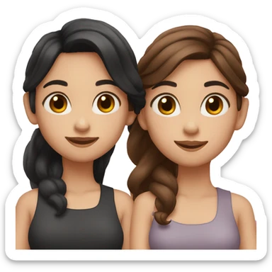 2 girls posing heart pose. One of them has black hair and one has brown. the one with brown hair has fair skin and the oke with black has a little darker skin sticker