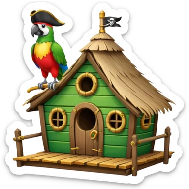 frontal view of an only Flying pirat parrot with a pirat hut. no other objects sticker