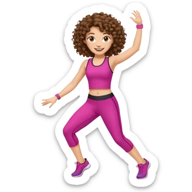 kıvırcık kahverengi saçlı ,beyaz tenli zumba hocası dans ediyor sticker