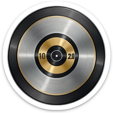 A dark metal platinum music award plaque The center features a relief of a or stylized vinyl record in a slightly darker metallic tone sticker