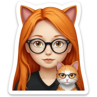 girl with very long orange hair, and silver cat-eyed glasses. Black clothes sticker