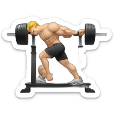 software developper on a musculation bench with a bar and macbook on each side of the bar used as the weights sticker