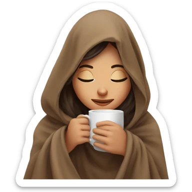 girl brunette inside a blanket sipping coffee eyes closed sticker