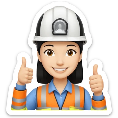 Una persona con pelo negro con casco blanco inginiero cilvil pulgar arriba sticker