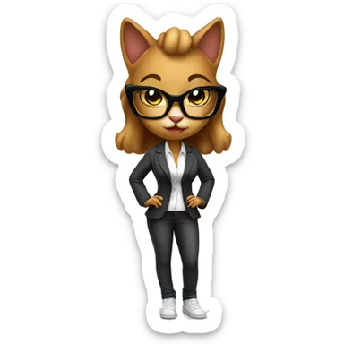 Mulatto hiphop confident business young female cat full body pfp with smart glasses sticker