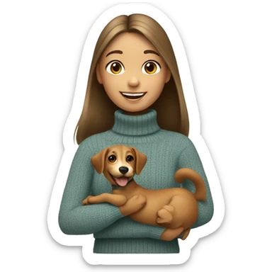 smiling girl in turtleneck sweater and dog  sticker
