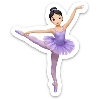 ballet dancer black hair tan skin wearing a lavender leotard and lavender tutu and pale pink tights with lavender pointe shoes in arabesqye sticker
