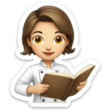 Ecuadorian cute female chef holding a cook book with medium short brown hair and light brown eyes sticker
