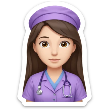 pretty brunette nurse with long hair in lilac scrubs sticker