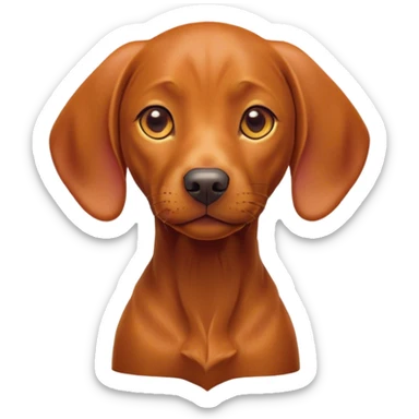 Cinematic Cute Vizsla Portrait Emoji, Head tilted playfully and inquisitively, featuring a sleek rust and gold Fur with a natural sheen, round, sparkling amber eyes filled with curiosity, Simplified yet irresistibly adorable features, highly detailed, glowing with a warm, friendly glow, high shine, affectionate and spirited, stylized with a touch of whimsy, bright and endearing, soft glowing outline, capturing the essence of a mischievous yet loving companion, so playful it feels like it could dash out of the screen and into your arms! sticker