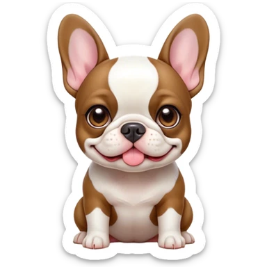 Cinematic Cute Pied French Bulldog Portrait Emoji, Head tilted with a sweet, mischievous grin and large, inviting eyes, featuring a unique pied fur of contrasting colors, simplified yet irresistibly endearing, highly detailed, glowing with a warm, playful radiance, high shine, exuding a quirky charm and affectionate personality, styled with a soft, lighthearted outline, capturing the essence of a cute Pied French Bulldog that looks ready to charm its way into your heart! sticker