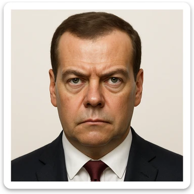 ultra-realistic, maximum detail portrait of Dmitry Medvedev with a stern expression and lifelike facial features in emoji style sticker