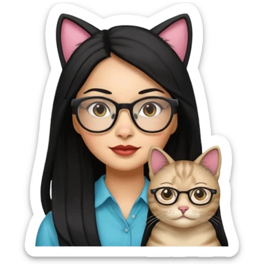 Hispanic woman with long silky hair and glasses dressed as a cat sticker