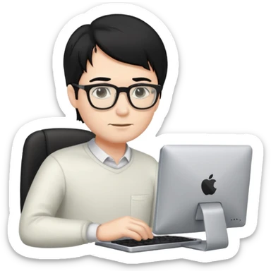 A WHITE MAN, WHIT BLACK HAIR, WITH A PC  sticker