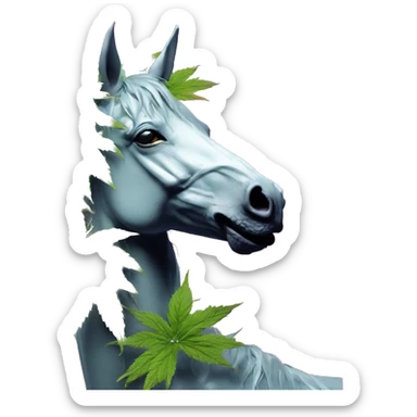 420 .Zombie_ Vaporwave black holographic oilslick zombie unicorn smoking yellow caution tape hemp leaves Pegasus hemp plants sticker