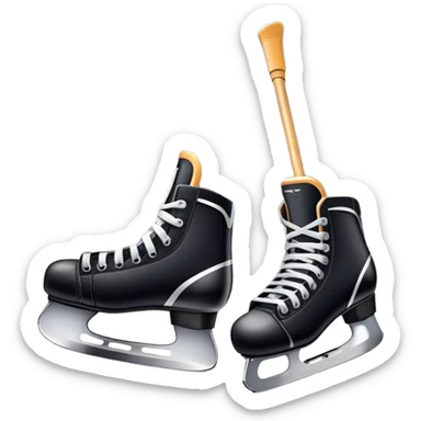 Please, make An icon featuring close-up shots of key hockey equipment: a hockey stick, puck, and skates. The background shows a packed stadium with cheering fans, bright arena lights, and an icy rink. Transparent background highlights the essentials of the game and the thrill of the sport. sticker