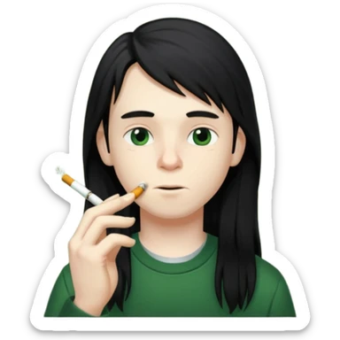 young boy with black long hair smoking weed sticker
