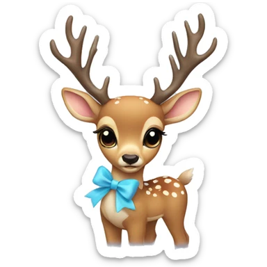 Deer with a cute baby blue bow sticker