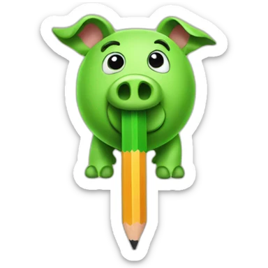 green piggy holding a pencil sticker