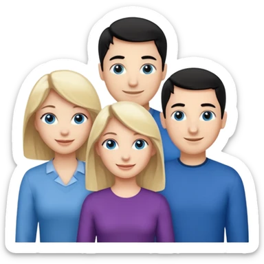 Blond woman with blue eyes on left. And a Man with black hair and grey eyecolor in the middle. And a blank woman with brown hair and grey eyes on the right. Happy together sticker
