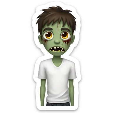 boy zombie teen with scared expression and dark brown hair and white slim shirt sticker