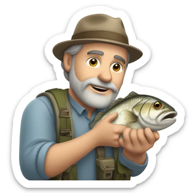 50 year old white MAN with brown hair and brown beard fishing and catching a giant fish sticker