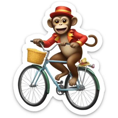 A monkey in a clown costume on a bicycle sticker