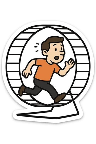 Uomo che corre dentro la ruota del criceto sticker
