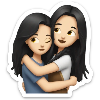Lesbian with long black hair and white skin hugging her girlfriend from behind sticker
