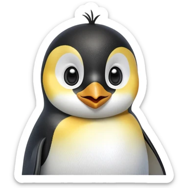 cinematic-cute-emperor-penguin-portrait-emoji,-head-tilted-playfully-and-inquisitively,-with-glossy,-pristine-plumage,-sparkling-eyes-filled-with-curiosity,-simplified-yet-irresistibly-adorable-features, black, large black eyes face, zoomed in sticker