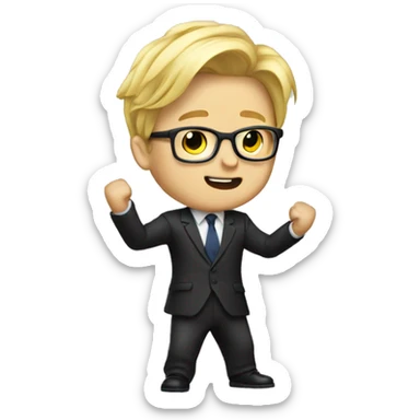 Nerdy boy with blonde hair dancing in a suit sticker