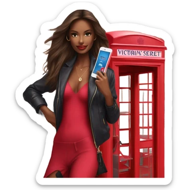 Photo of Victoria secret model posing next to a phone box sticker