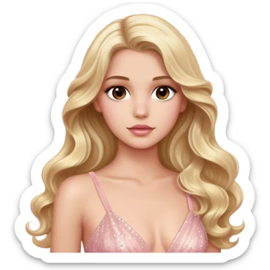 blonde model, brown eyes, long wavy hair, oscars red carpet, light pink glittery gown sticker